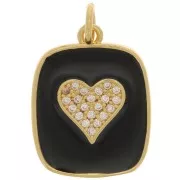 19x15mm  zirconium oxide and epoxy resin rectangle heart pendant - Gold Tone - Black x1