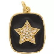 19x15mm zirconium oxide and epoxy resin rectangle star pendant - Gold Tone - Black x1