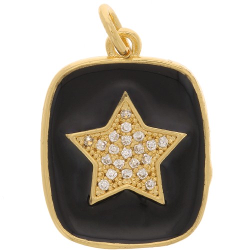 19x15mm zirconium oxide and epoxy resin rectangle star pendant - Gold Tone - Black x1
