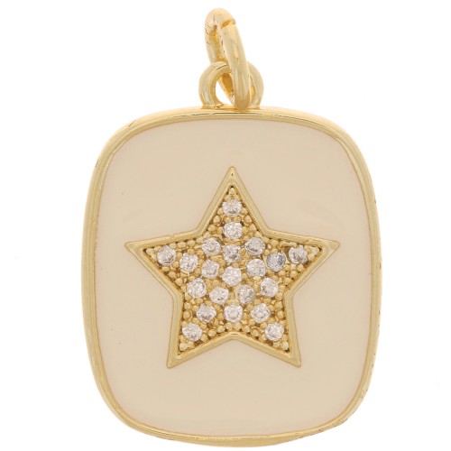 19x15mm  zirconium oxide and epoxy resin rectangle star pendant - Gold Tone - Nude x1