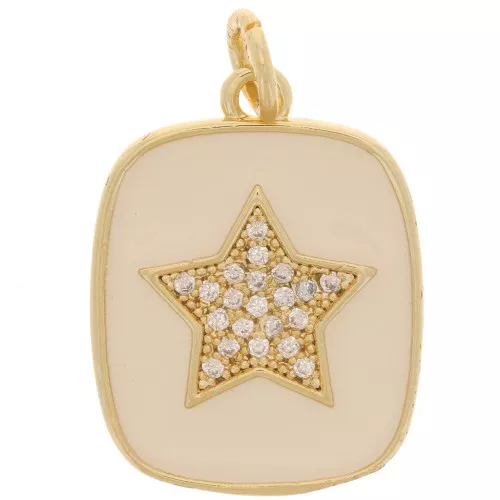 19x15mm zirconium oxide and epoxy resin rectangle star pendant - Gold Tone - Nude x1