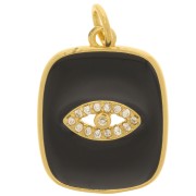 19x15mm  zirconium oxide and epoxy resin rectangle eye pendant - Gold Tone - Black x1