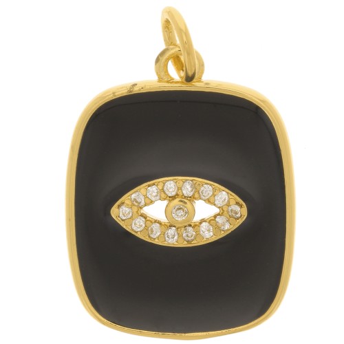 19x15mm  zirconium oxide and epoxy resin rectangle eye pendant - Gold Tone - Black x1
