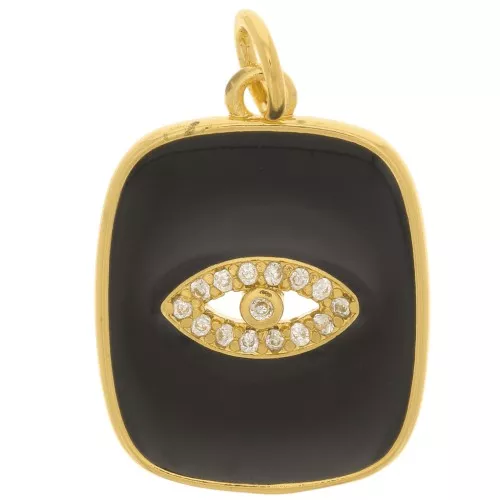 19x15mm zirconium oxide and epoxy resin rectangle eye pendant - Gold Tone - Black x1