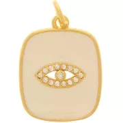 19x15mm  zirconium oxide and epoxy resin rectangle eye pendant - Gold Tone - Nude x1