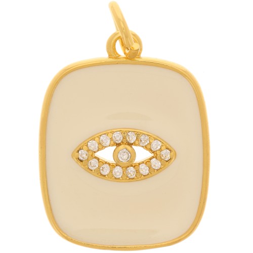 19x15mm  zirconium oxide and epoxy resin rectangle eye pendant - Gold Tone - Nude x1