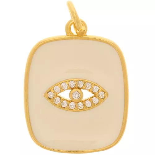 19x15mm zirconium oxide and epoxy resin rectangle eye pendant - Gold Tone - Nude x1