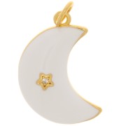 21x14mm Star pattern Moon Pendant with  zirconium oxide & Epoxy Resin - Gold - White x1|raw }}