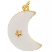 21x14mm Star pattern Moon Pendant with zirconium oxide & Epoxy Resin - Gold - White x1