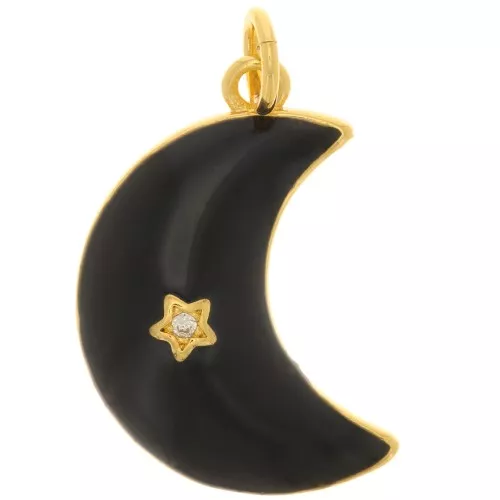 21x14mm Star pattern Moon Pendant with zirconium oxide & Epoxy Resin - Gold - Black x1