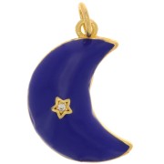 21x14mm Star pattern Moon Pendant with  zirconium oxide & Epoxy Resin - Gold - Dark Blue x1|raw }}