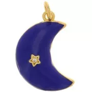 21x14mm Star pattern Moon Pendant with  zirconium oxide & Epoxy Resin - Gold - Dark Blue x1