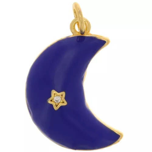 21x14mm Star pattern Moon Pendant with zirconium oxide & Epoxy Resin - Gold - Dark Blue x1