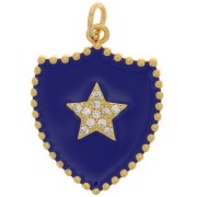 23x18mm Shield pendant with zirconium oxide & resin - Gold - Dark blue x1