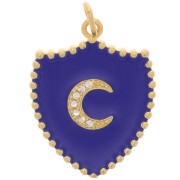 23x18mm Moon pattern shield pendant with zirconium oxide and epoxy - Gold - Dark Blue x1