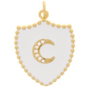 23x18mm Moon pattern shield pendant with  zirconium oxide  and epoxy resin - Gold - White x1