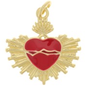 20.5x20mm Epoxy resin Ex-Voto heart pendant - Gold Tone - Red x1