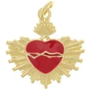 20.5x20mm Epoxy resin Ex-Voto heart pendant - Gold Tone - Red x1