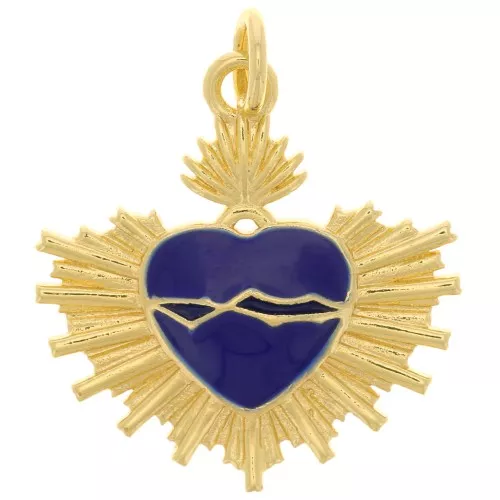 20.5x20mm Epoxy resin Ex-Voto heart pendant - Gold Tone - Dark Blue x1
