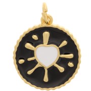 16mm Round epoxy heart pendant - Gold Tone - Black - White x1|raw }}