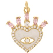 21x19mm Heart & eye pendant - epoxy resin & zirconium oxide - Gold - Nude - Pink x1