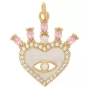 21x19mm Heart & eye pendant - epoxy resin & zirconium oxide - Gold - Nude - Pink x1