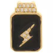 17x11mm zirconium oxide and epoxy resin lightning bolt pendant - Gold Tone - Black x1