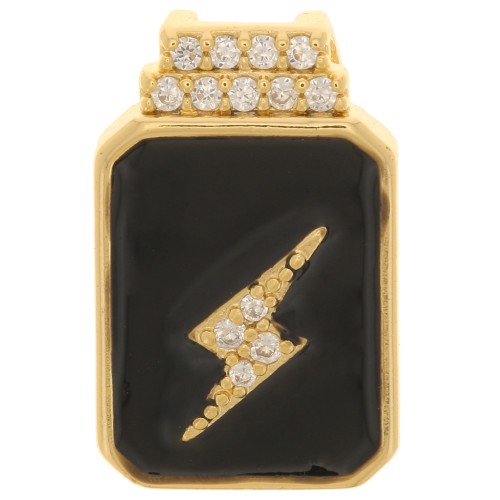 17x11mm zirconium oxide and epoxy resin lightning bolt pendant - Gold Tone - Black x1