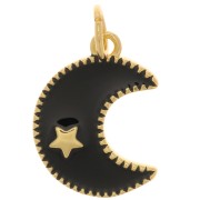 15x11mm Epoxy resin moon charm with star pattern - Gold Tone - Black x1|raw }}