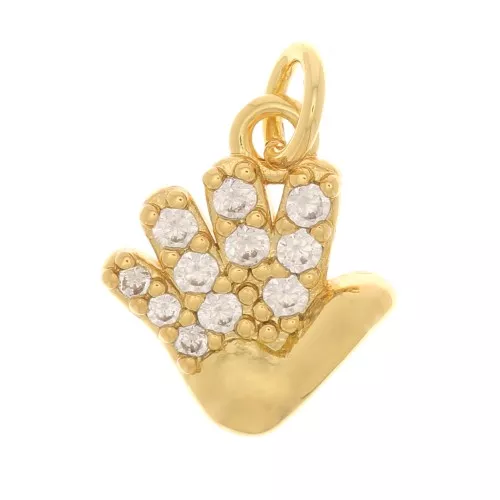11x9mm Hand Charm with zirconium oxide - Gold Tone - Crystal x1