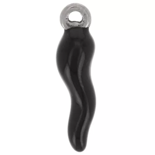 17.5x4.5mm Chilli pepper charm in epoxy resin - Stainless steel 304 - Black x1