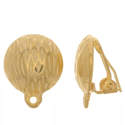 14mm striated Half-ball ear clips with closed ring - Fine Gold plated x2