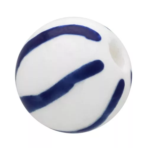 10mm Ceramic round beads - Stripes pattern - White - Blue x4