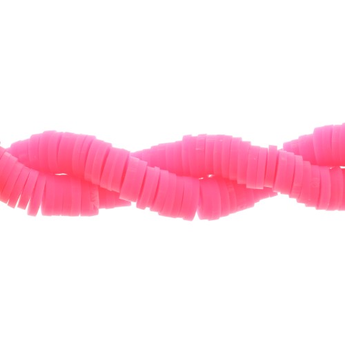 Heishi polymer clay rondelle beads 6x1 mm - Fluorescent pink x40cm