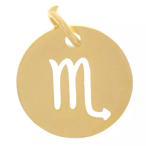 12mm 304 Stainless Steel Round charm - Scorpio zodiac sign - Gold Tone x1