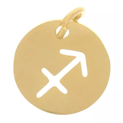 12mm 304 Stainless Steel Round charm - Sagittarius zodiac sign - Gold Tone x1