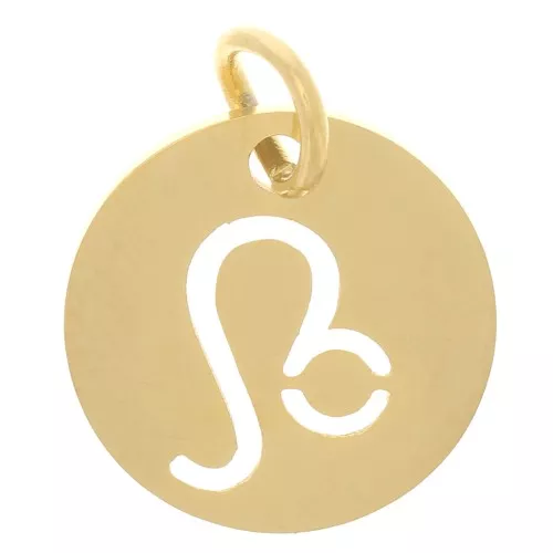 12mm 304 Stainless Steel Round charm - Leo zodiac sign - Gold Tone x1