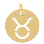12mm 304 Stainless Steel Round charm - Taurus zodiac sign - Gold Tone x1|raw }}