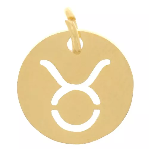 12mm 304 Stainless Steel Round charm - Taurus zodiac sign - Gold Tone x1