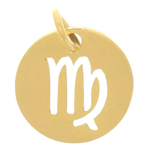 12mm 304 Stainless Steel Round charm - Virgo zodiac sign - Gold Tone x1