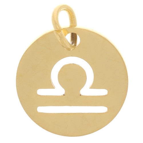 12mm 304 Stainless Steel Round charm - Libra zodiac sign - Gold Tone x1