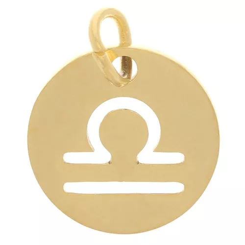 12mm 304 Stainless Steel Round charm - Libra zodiac sign - Gold Tone x1
