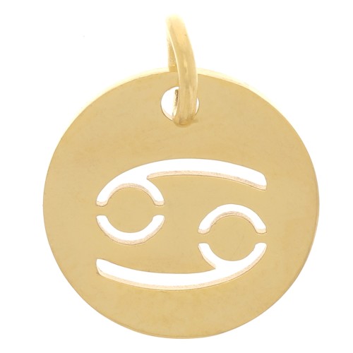 12mm 304 Stainless Steel Round charm - Cancer zodiac sign - Gold Tone x1