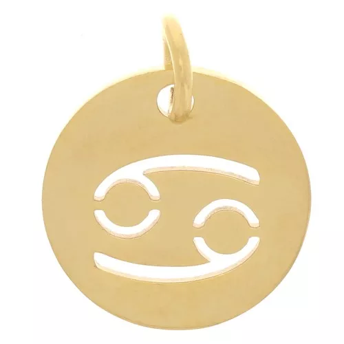 12mm 304 Stainless Steel Round charm - Cancer zodiac sign - Gold Tone x1
