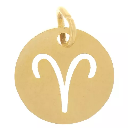 12mm 304 Stainless Steel Round charm - Aries zodiac sign - Gold Tone x1