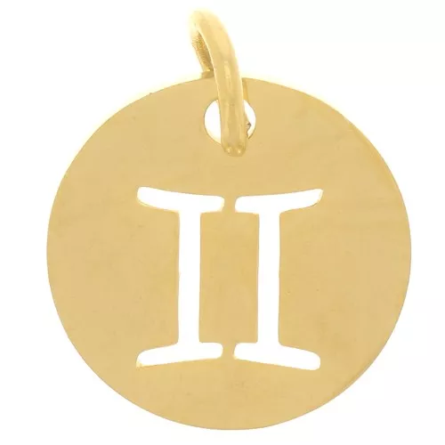 12mm 304 Stainless Steel Round charm - Gemini zodiac sign - Gold Tone x1