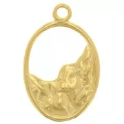 19x12mm 925 Sterling Silver Hammered Oval Pendant - Fine Gold Plated x1