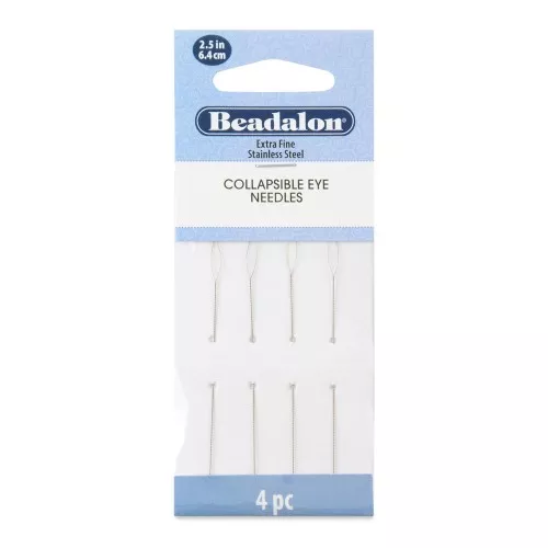 6.4cm Stainless Steel Collapsible eye beading needle - Extra fine x4