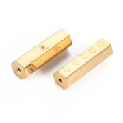 26x9mm 304 Stainless Steel Patterned Cylinder Bead with zirconium oxide - Gold Tone x1