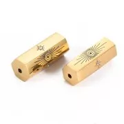 20x9mm 304 Stainless Steel Cylinder bead with patterns and zirconium oxide - Gold Tone x1
